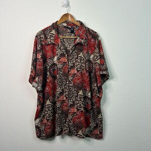 Maggie Barnes Multicolor Brown Red Floral Button Front Shirt Top Plus Size 4X